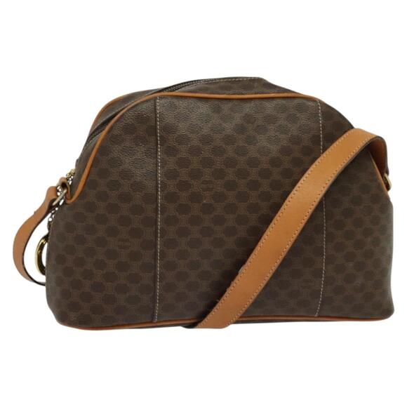 CELINE Macadam Canvas Shoulder Bag Pvc Leather Brown Gold - Picture 1 of 12